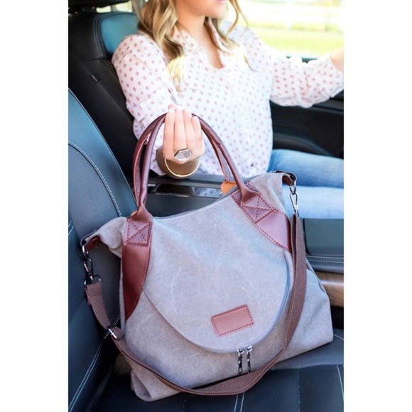 Handbags - Gray Color Block Canvas One Shoulder Crossbody